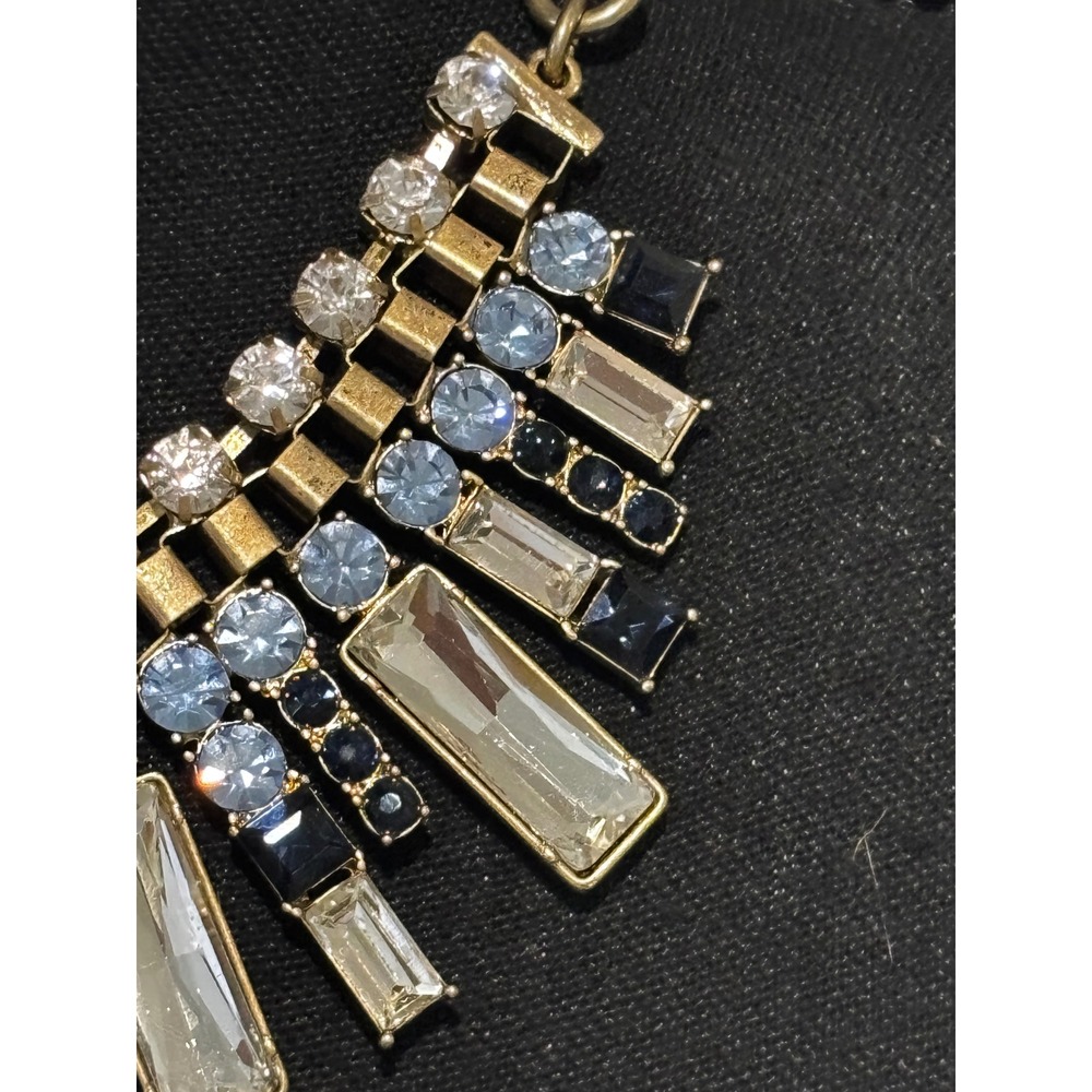 Mythologie Blue Rhinestone Cleopatra Bib Statement Necklace Gold Tone Art Deco - Picture 3 of 7